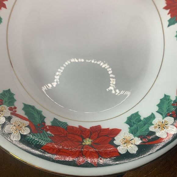 Vintage Poinsettia Christmas Platter Tienshan Fine China Deck the Halls Oval 14" - Picture 2 of 7